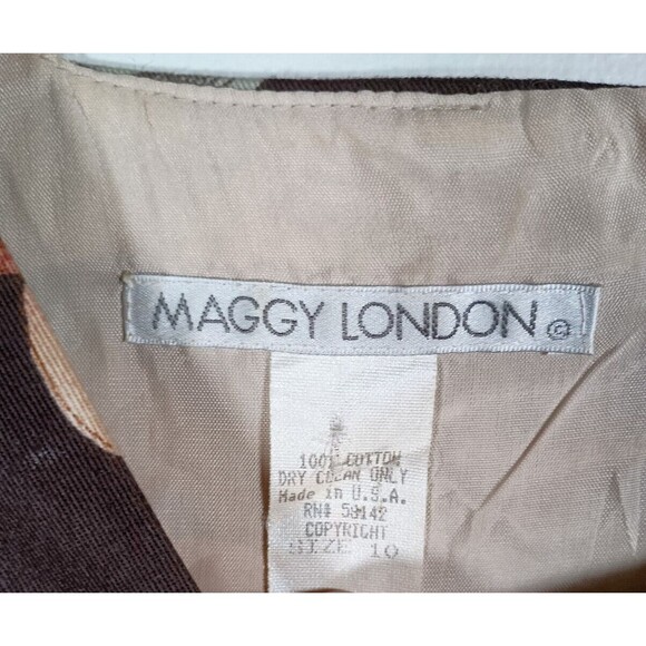 Vintage Maggy London Brown Shift Floral Cotton USA Square Neck Dress Size 10 - Picture 3 of 6